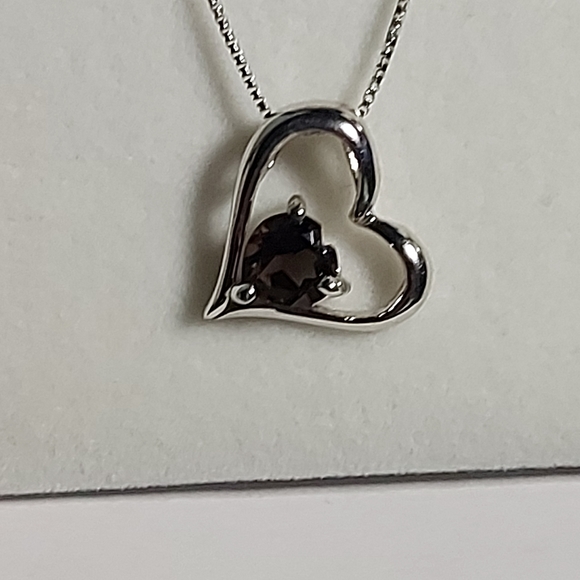 SMOKY QUARTZ HEART PENDANT NECKLACE 925SS - Picture 5 of 11